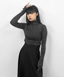 【LVEU.】ラメリブハイネックニットトップス / トップス ニット リブ ラメ サムホール フィンガーホール ハイネック ブラック チャコール シルバー