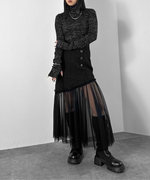 ライトグレー ラメハイネックリブニットセーター ライトグレー ラメハイネックリブニットセーター ANGIE ニット