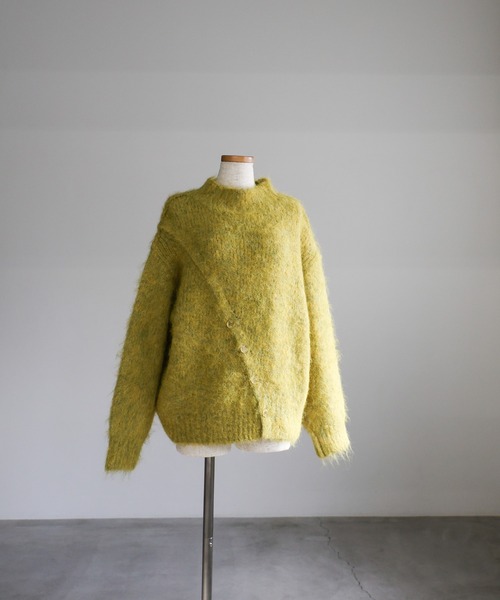 セール】【新色追加】2WAYボタンスリットモヘアライクニット（ニット