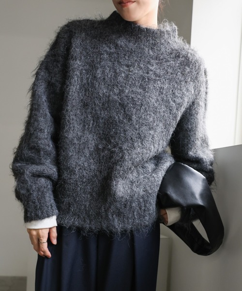 セール】【新色追加】2WAYボタンスリットモヘアライクニット（ニット