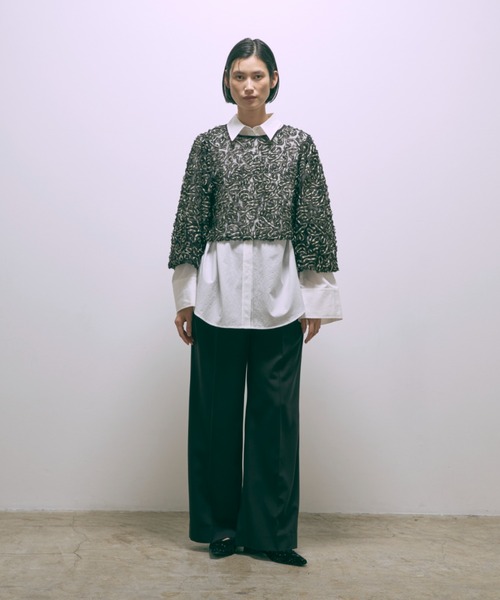 EN NEUME(エンノイム)の「Lurex Ruffle Tulle Volume Sleeve Blouse(シャツ/ブラウス・レディース・アイボリー/ブラック・FREE)」の7枚目の写真