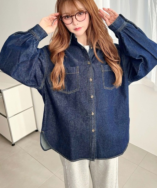 セール】ライトオンスデニムWポケット長袖オーバーシャツ（シャツ