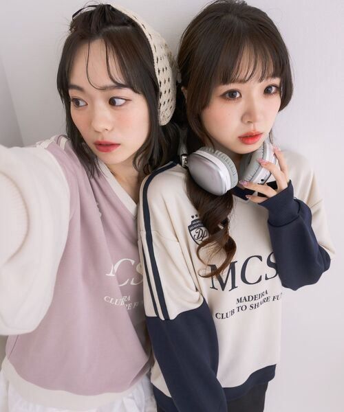 ems excite（エムズエキサイト）の「配色ユニフォームトレーナー（スウェット・レディース・ピンク/ホワイト系その他/ナチュラル・FREE）」の5枚目の写真