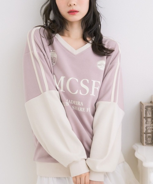 ems excite（エムズエキサイト）の「配色ユニフォームトレーナー（スウェット・レディース・ピンク/ホワイト系その他/ナチュラル・FREE）」の3枚目の写真