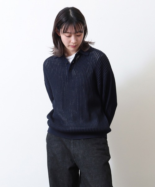 beams ビームス　メッシュ　ニット　ポロシャツ　ブラック ケーブル編み BEAMS（ビームス）メッシュ ニット ポロシャツ（シャツ