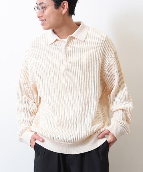［BEAMS］メッシュニットポロ BEAMS（ビームス）メッシュ ニット ポロシャツ（トップス ニット