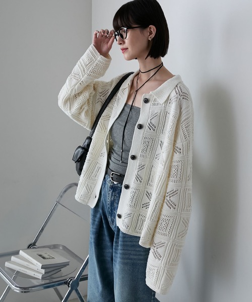 定価21000円◆新品タグ付◆ヤマダヤ◆クロシェ　ニットカーディガン　アイボリー 楽天市場】【OUTLET SALE】カーディガン《クロシェ編みジップ