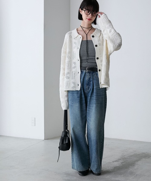 boohoo MAN★半袖 ボタン クロシェ ニット シャツ カーディガン forksy.】パッチワーク クロシェ シャツニットカーディガン