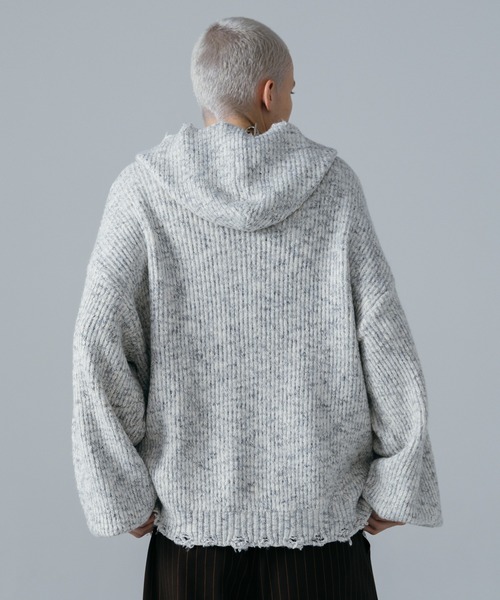 セール】【ajouter flow】af metal logo knit hoodie（カーディガン 