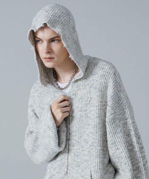 セール】【ajouter flow】af metal logo knit hoodie（カーディガン 