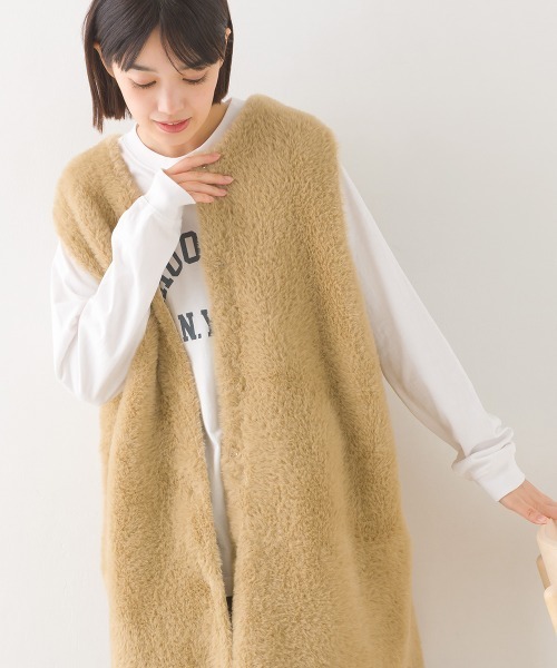 OMNES（オムネス）の「フェザーヤーンダブルフェイスニットベスト（ベスト・レディース・チャコールグレー/ベージュ・FREE）」の12枚目の写真