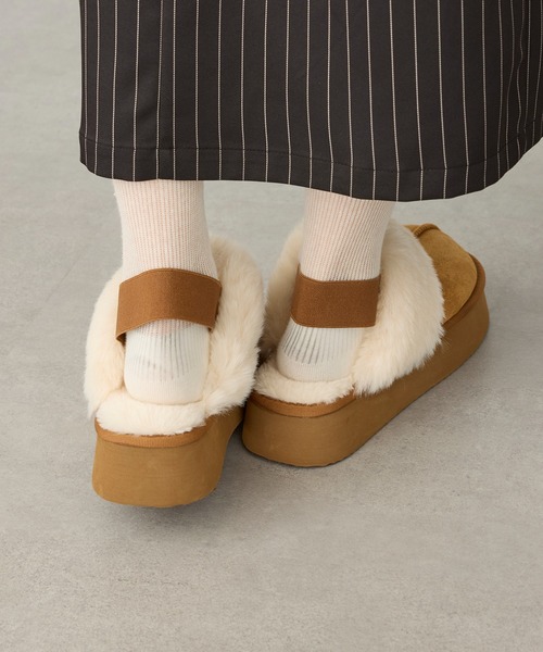 SETUP7(セットアップセブン)の「【SETUP7】ゴムベルトフェイクムートンサンダル JIP(スリッポン・レディース・キャメル/ブラック・M/L)」の15枚目の写真
