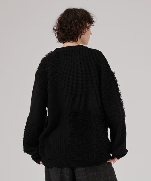 ONCILY(オンシェリー)の「PATCHWORK LOOP YARN KNIT / パッチワークループニット(ニット/セーター・メンズ・ブラック/レッド/アイボリー/ブルー・LARGE/MEDIUM/SMALL)」の5枚目の写真