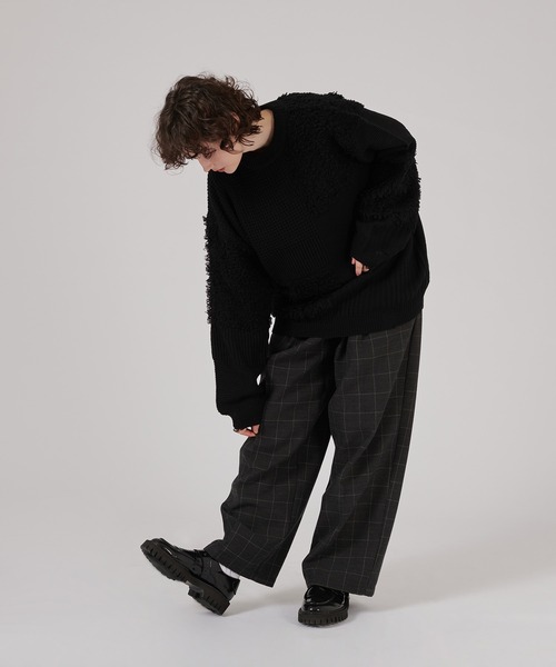 【JURGEN LEHL】綿100% リーフ柄ハイネックパッチワークサマーニット JURGEN LEHL】綿100% リーフ柄ハイネックパッチワークサマー