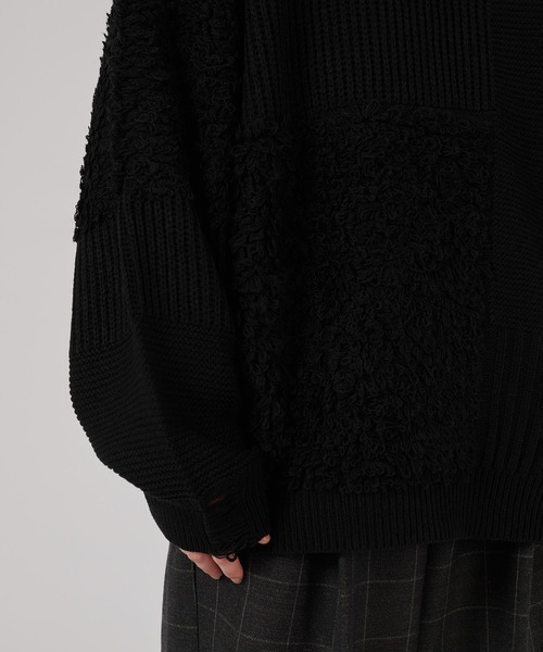 ONCILY(オンシェリー)の「PATCHWORK LOOP YARN KNIT / パッチワークループニット(ニット/セーター・メンズ・ブラック/レッド/アイボリー/ブルー・LARGE/MEDIUM/SMALL)」の12枚目の写真