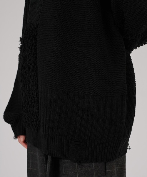 ONCILY(オンシェリー)の「PATCHWORK LOOP YARN KNIT / パッチワークループニット(ニット/セーター・メンズ・ブラック/レッド/アイボリー/ブルー・LARGE/MEDIUM/SMALL)」の11枚目の写真