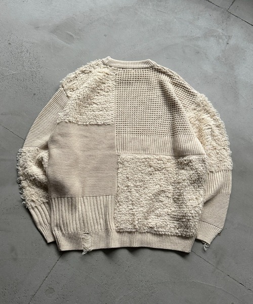 ONCILY(オンシェリー)の「PATCHWORK LOOP YARN KNIT / パッチワークループニット(ニット/セーター・メンズ・ブラック/レッド/アイボリー/ブルー・LARGE/MEDIUM/SMALL)」の22枚目の写真