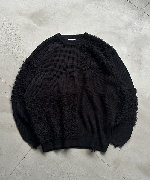ONCILY(オンシェリー)の「PATCHWORK LOOP YARN KNIT / パッチワークループニット(ニット/セーター・メンズ・ブラック/レッド/アイボリー/ブルー・LARGE/MEDIUM/SMALL)」の13枚目の写真