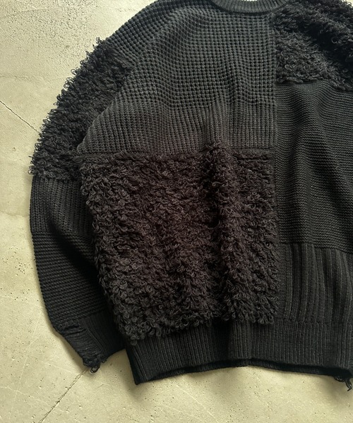 ONCILY(オンシェリー)の「PATCHWORK LOOP YARN KNIT / パッチワークループニット(ニット/セーター・メンズ・ブラック/レッド/アイボリー/ブルー・LARGE/MEDIUM/SMALL)」の14枚目の写真
