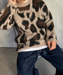 〈ユニセックス商品〉レオパード柄オーバーサイズニットプルオーバー