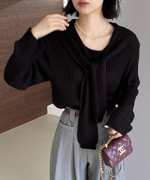 【セール】セーラーカラーリボンニットプルオーバー（ニット/セーター）｜Alum'（アルム）