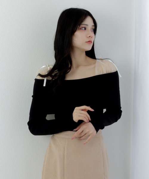 tulle ribbon knit tops/チュールリボンニットトップス（ニット