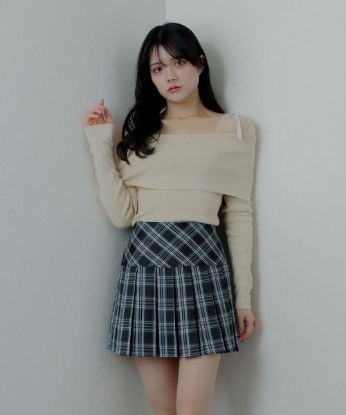 tulle ribbon knit tops/チュールリボンニットトップス（ニット