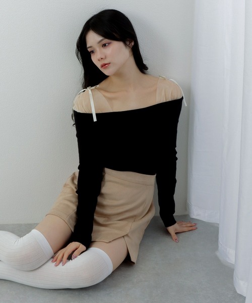 M DOLLY(エムドリー)の「tulle ribbon knit tops/チュールリボンニットトップス(ニット/セーター・レディース・ブラック/アイボリー・S/M)」の7枚目の写真