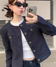 新品未使用!(定価¥63,800)マルティニーク ツイードジャケット セール】martinique/ツイードジャケット(ノーカラージャケット