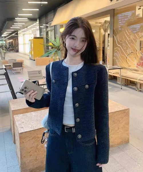 Ritzy（リッツィー）の「ノーカラー ツィードジャケット（ノーカラージャケット・レディース・ネイビー・S/M/L/XL）」の6枚目の写真