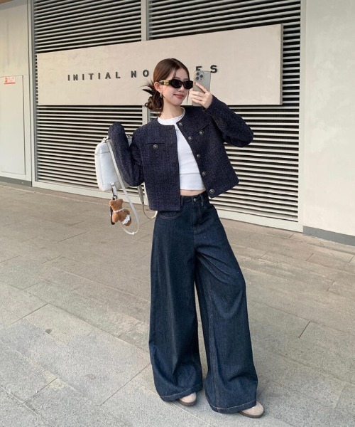 Ritzy（リッツィー）の「ノーカラー ツィードジャケット（ノーカラージャケット・レディース・ネイビー・S/M/L/XL）」の5枚目の写真