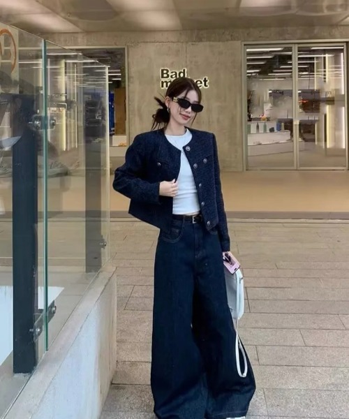 Ritzy（リッツィー）の「ノーカラー ツィードジャケット（ノーカラージャケット・レディース・ネイビー・S/M/L/XL）」の4枚目の写真