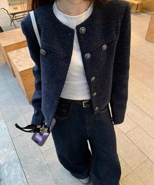 Ritzy（リッツィー）の「ノーカラー ツィードジャケット（ノーカラージャケット・レディース・ネイビー・S/M/L/XL）」の3枚目の写真