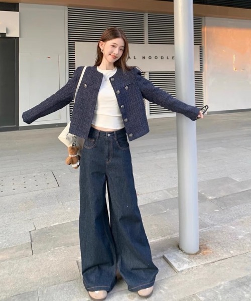 Ritzy（リッツィー）の「ノーカラー ツィードジャケット（ノーカラージャケット・レディース・ネイビー・S/M/L/XL）」の2枚目の写真