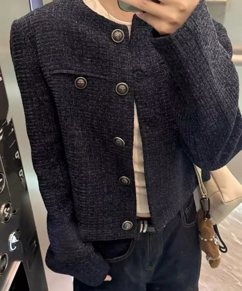 Ritzy（リッツィー）の「ノーカラー ツィードジャケット（ノーカラージャケット・レディース・ネイビー・S/M/L/XL）」の17枚目の写真