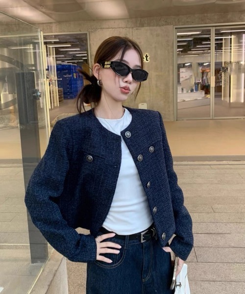 Ritzy（リッツィー）の「ノーカラー ツィードジャケット（ノーカラージャケット・レディース・ネイビー・S/M/L/XL）」の16枚目の写真