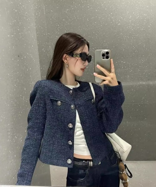 Ritzy（リッツィー）の「ノーカラー ツィードジャケット（ノーカラージャケット・レディース・ネイビー・S/M/L/XL）」の12枚目の写真