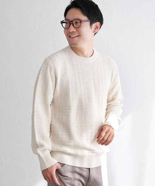 ikka(イッカ)の「ジャカードチェックニット(ニット/セーター・メンズ・オフホワイト/ネイビー/グリーン・XL/L/M/S)」の11枚目の写真
