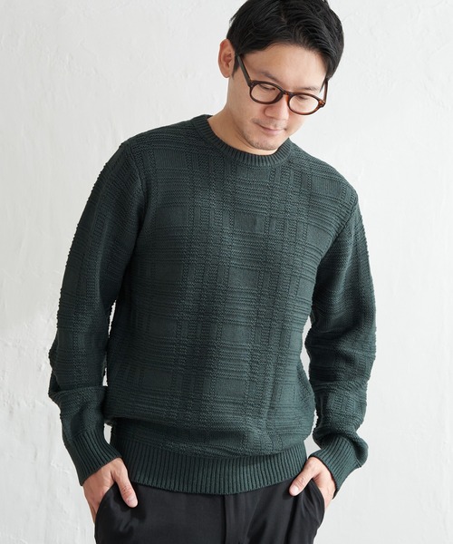ikka(イッカ)の「ジャカードチェックニット(ニット/セーター・メンズ・オフホワイト/ネイビー/グリーン・XL/L/M/S)」の17枚目の写真