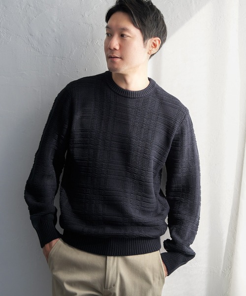 ikka(イッカ)の「ジャカードチェックニット(ニット/セーター・メンズ・オフホワイト/ネイビー/グリーン・XL/L/M/S)」の14枚目の写真