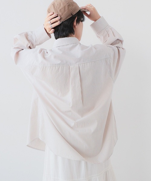 RAGEBLUE（レイジブルー）の「ワンポイント刺繍/ルーズストライプシャツ（シャツ/ブラウス・レディース・レッド/ベージュ・FREE）」の16枚目の写真