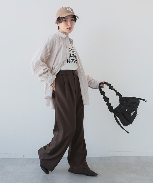 RAGEBLUE（レイジブルー）の「ワンポイント刺繍/ルーズストライプシャツ（シャツ/ブラウス・レディース・レッド/ベージュ・FREE）」の7枚目の写真
