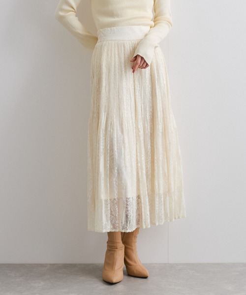 フラワーレースプリーツスカート≪洗濯機で洗える≫（スカート）｜QUEENS COURT（クイーンズコート）