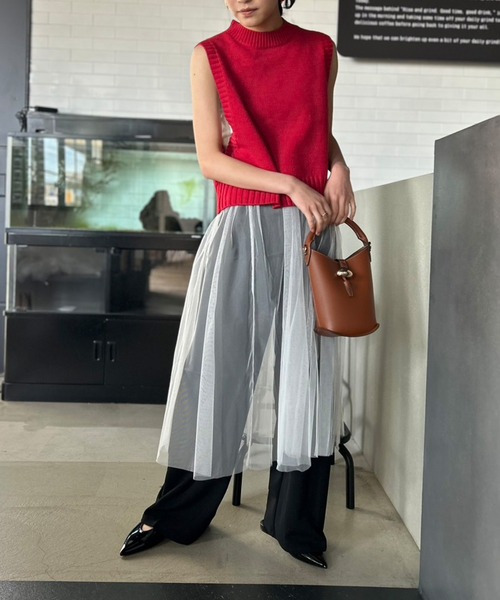 Kotoe（コトエ）の「シースルー レイヤード シンプルロングスカート（スカート・レディース・ブラック/ホワイト・FREE）」の21枚目の写真