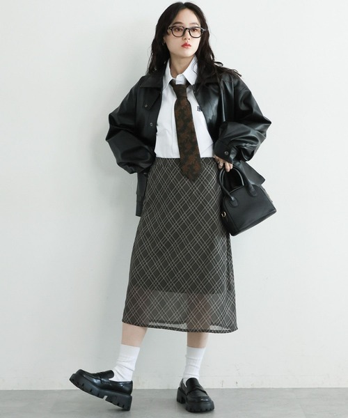 RAGEBLUE（レイジブルー）の「＜選べるミディ＆ロング丈＞バイアスチェックシアースカート（スカート・レディース・ダークグリーン/ブルー・MEDIUM/LARGE）」の4枚目の写真