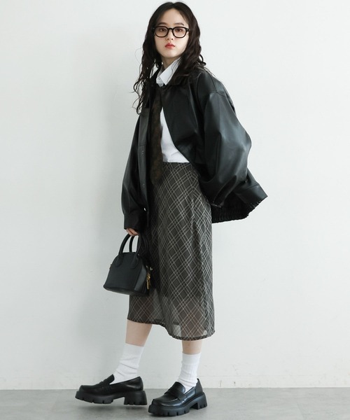 RAGEBLUE（レイジブルー）の「＜選べるミディ＆ロング丈＞バイアスチェックシアースカート（スカート・レディース・ダークグリーン/ブルー・MEDIUM/LARGE）」の5枚目の写真