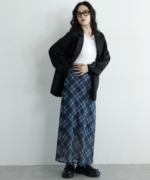 RAGEBLUE（レイジブルー）の「＜選べるミディ＆ロング丈＞バイアスチェックシアースカート（スカート・レディース・ダークグリーン/ブルー・MEDIUM/LARGE）」の18枚目の写真