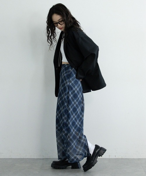 RAGEBLUE（レイジブルー）の「＜選べるミディ＆ロング丈＞バイアスチェックシアースカート（スカート・レディース・ダークグリーン/ブルー・MEDIUM/LARGE）」の20枚目の写真