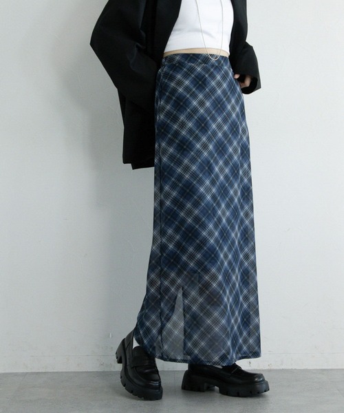RAGEBLUE（レイジブルー）の「＜選べるミディ＆ロング丈＞バイアスチェックシアースカート（スカート・レディース・ダークグリーン/ブルー・MEDIUM/LARGE）」の22枚目の写真
