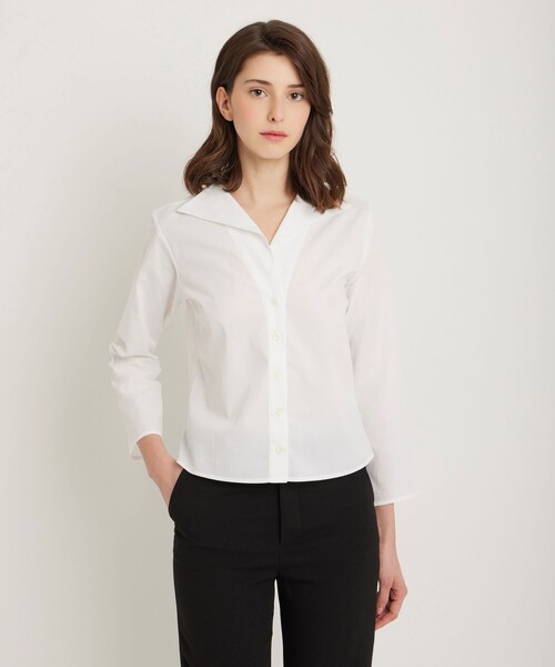 agnes b.（アニエスベー）の「【Outlet】コットンポプリン 七分袖 ブラウス "Zeline"（シャツ/ブラウス・レディース・ホワイト・40/38/36）」の2枚目の写真
